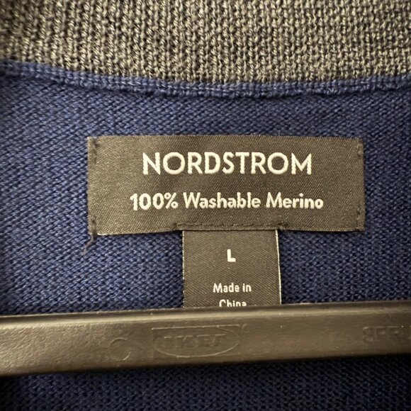 Nordstrom Navy 100% Merino Wool Washable 1/4 Zip Pullover Sweater Mens Large - Picture 2 of 5